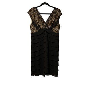 Scarlett Nite size 14 black and tan dress with lace and frill with v neck